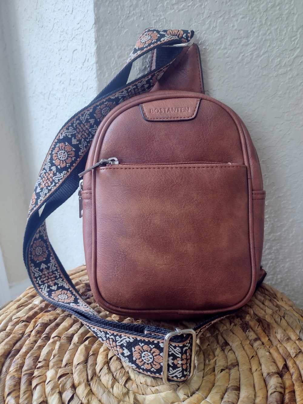 Brown Faux Leather Sling Bag
